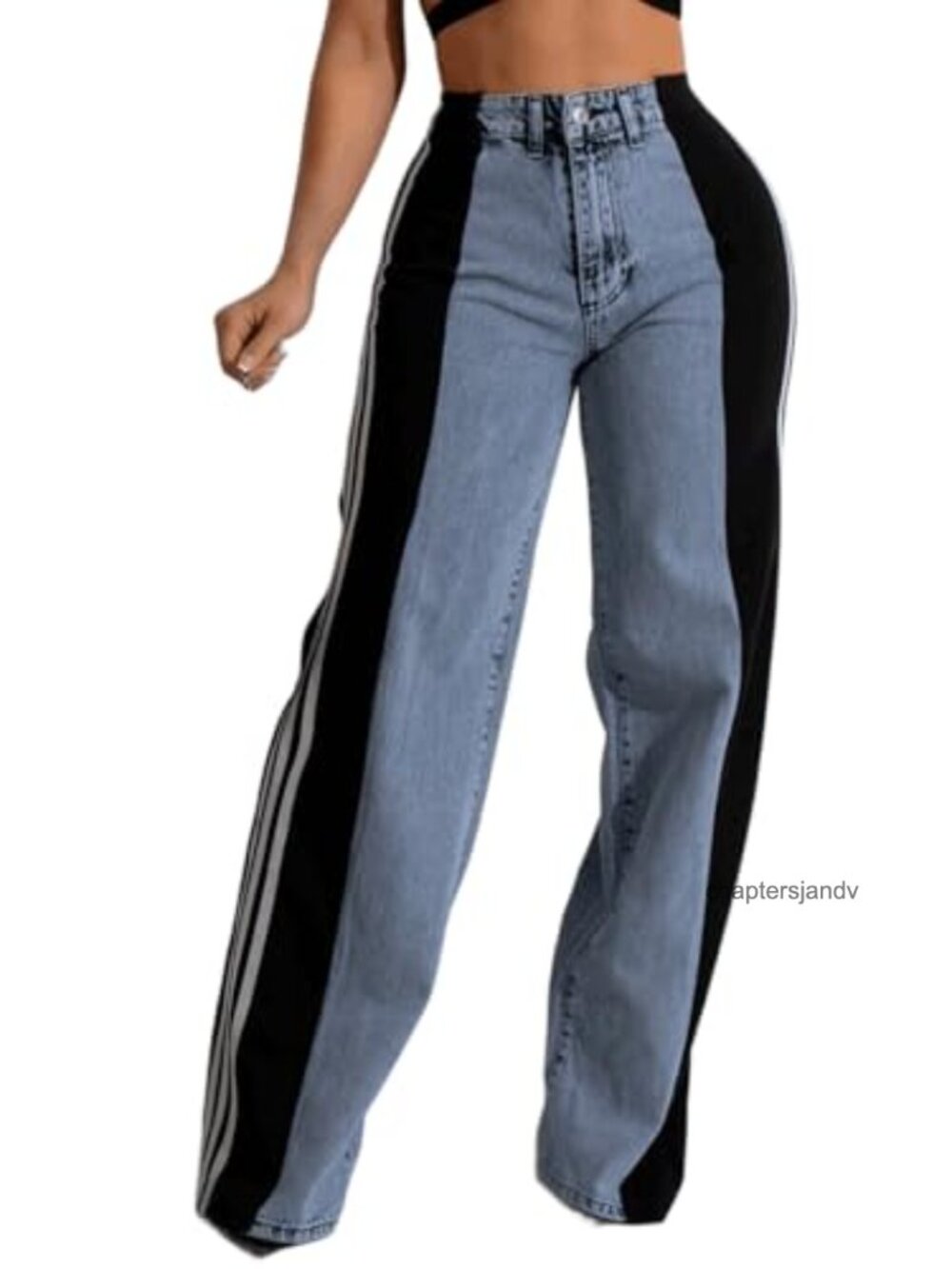 Women's High Rise Wide Leg Stretch Jeans Patchwork Side Stripes